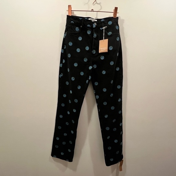 Reformation Black and Blue Polka Dot Straight Leg Jeans - Picture 5 of 11